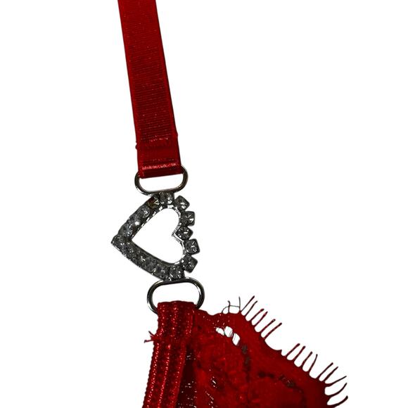 Sexy Lace Bodysuit Womens 2XL Red Sheer Underwire Keyhole Garter Lingerie Heart - Picture 5 of 5